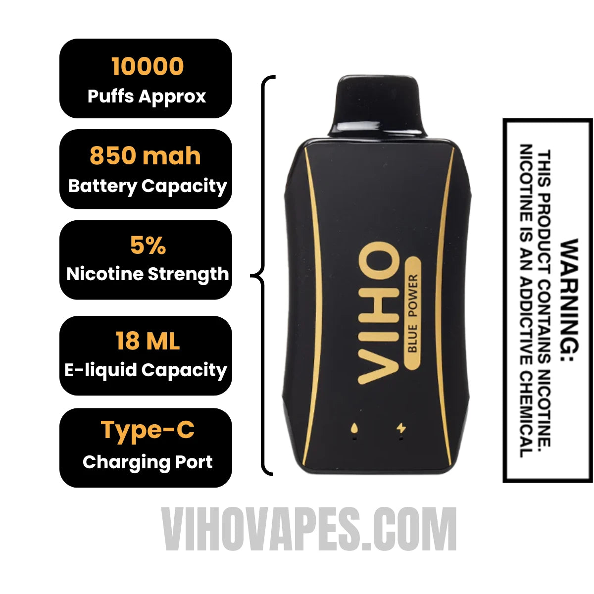 Blue Power VIHO Turbo Vape 10000 Puffs Specifications