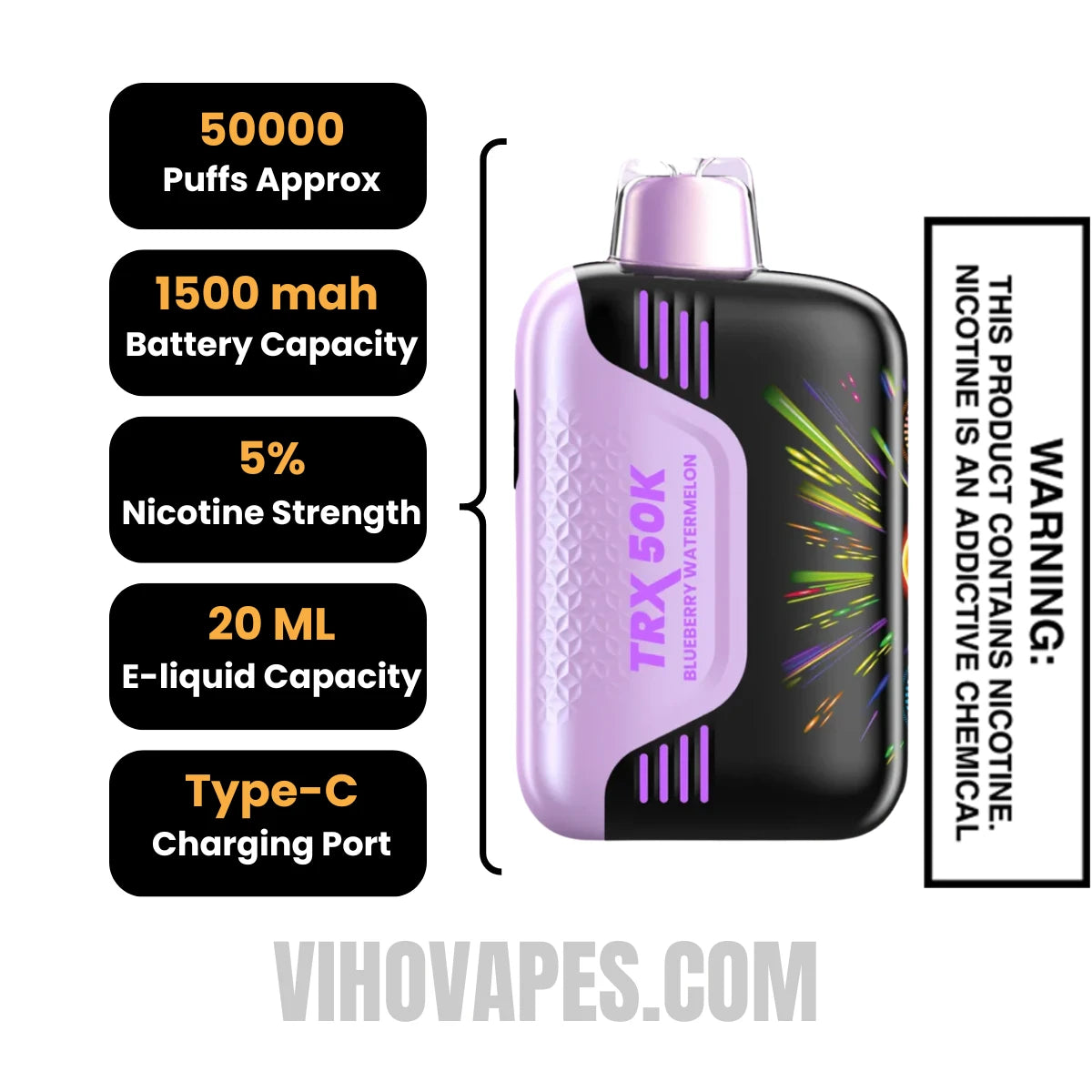 Blueberry Watermelon VIHO TRX 50K Disposable Vape Specification