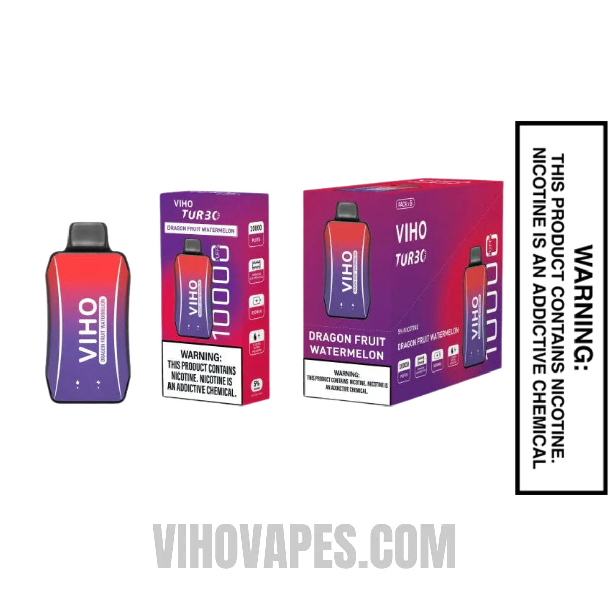 Dragon Fruit Watermelon VIHO Turbo Vape 10000 Puffs With Bundle Pack