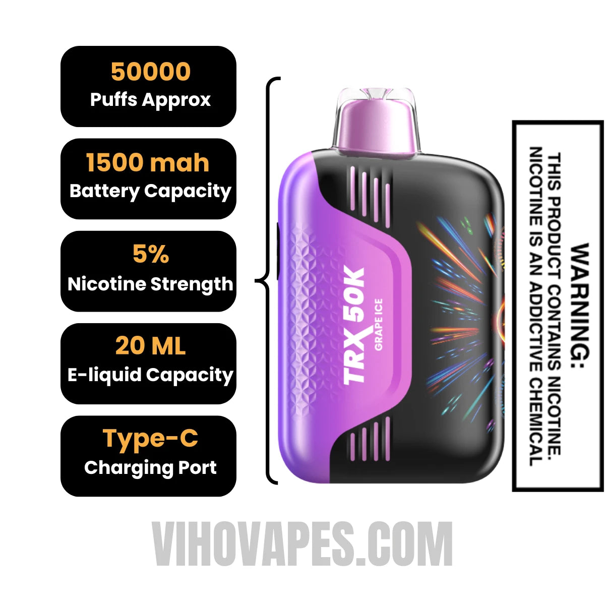 Grape Ice VIHO TRX 50K Disposable Vape Specifcations