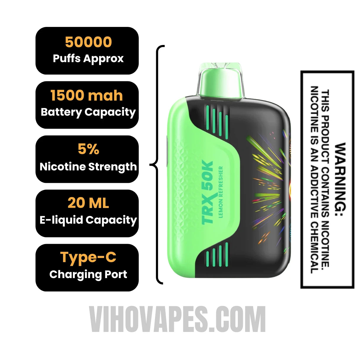 Lemon Refresher Viho TRX 50K Disposable Vape Specification