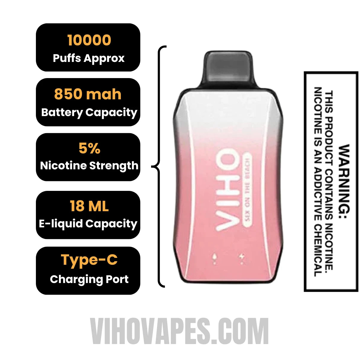 Sex On The Beach VIHO Turbo Vape 10000 Puffs Specifications
