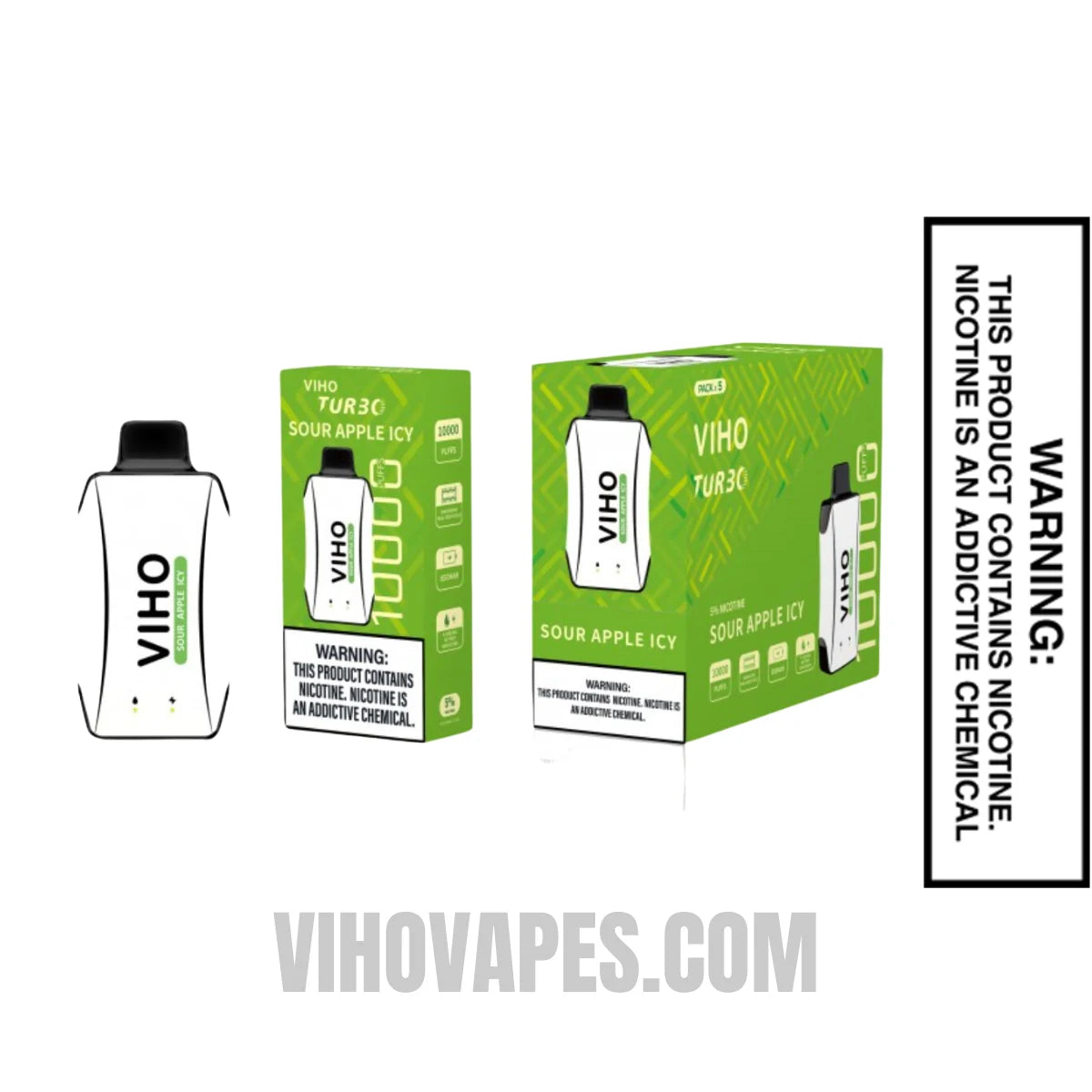 Sour Apple Icy VIHO Turbo Vape 10000 Puffs With Bundle Pack