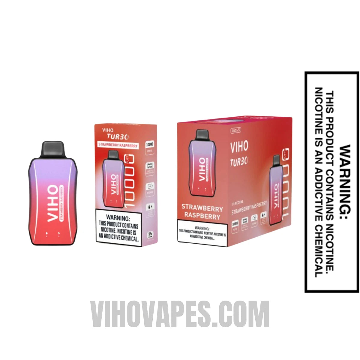 Strawberry Raspberry VIHO Turbo Vape 10000 Puffs With Bundle Pack