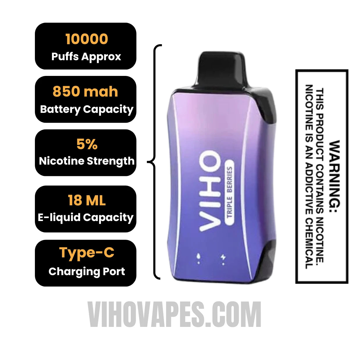 Triple Berries VIHO Turbo Vape 10000 Puffs Specifications