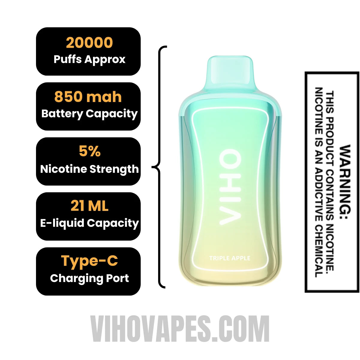 Viho Triple Apple Supercharge Vape 20000 Puff Specifications
