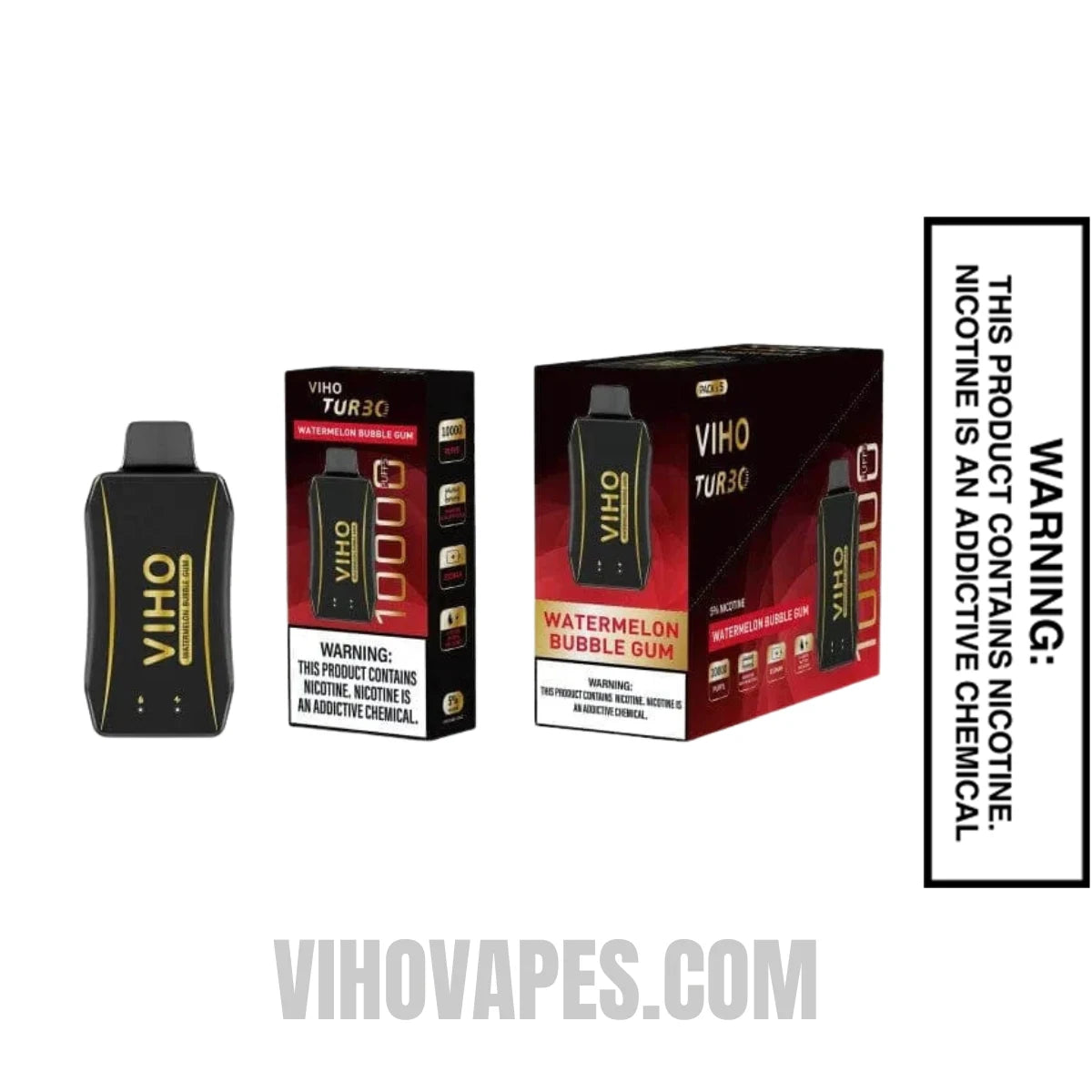 Watermelon Bubble Gum VIHO Turbo Vape 10000 Puffs With Bundle Pack