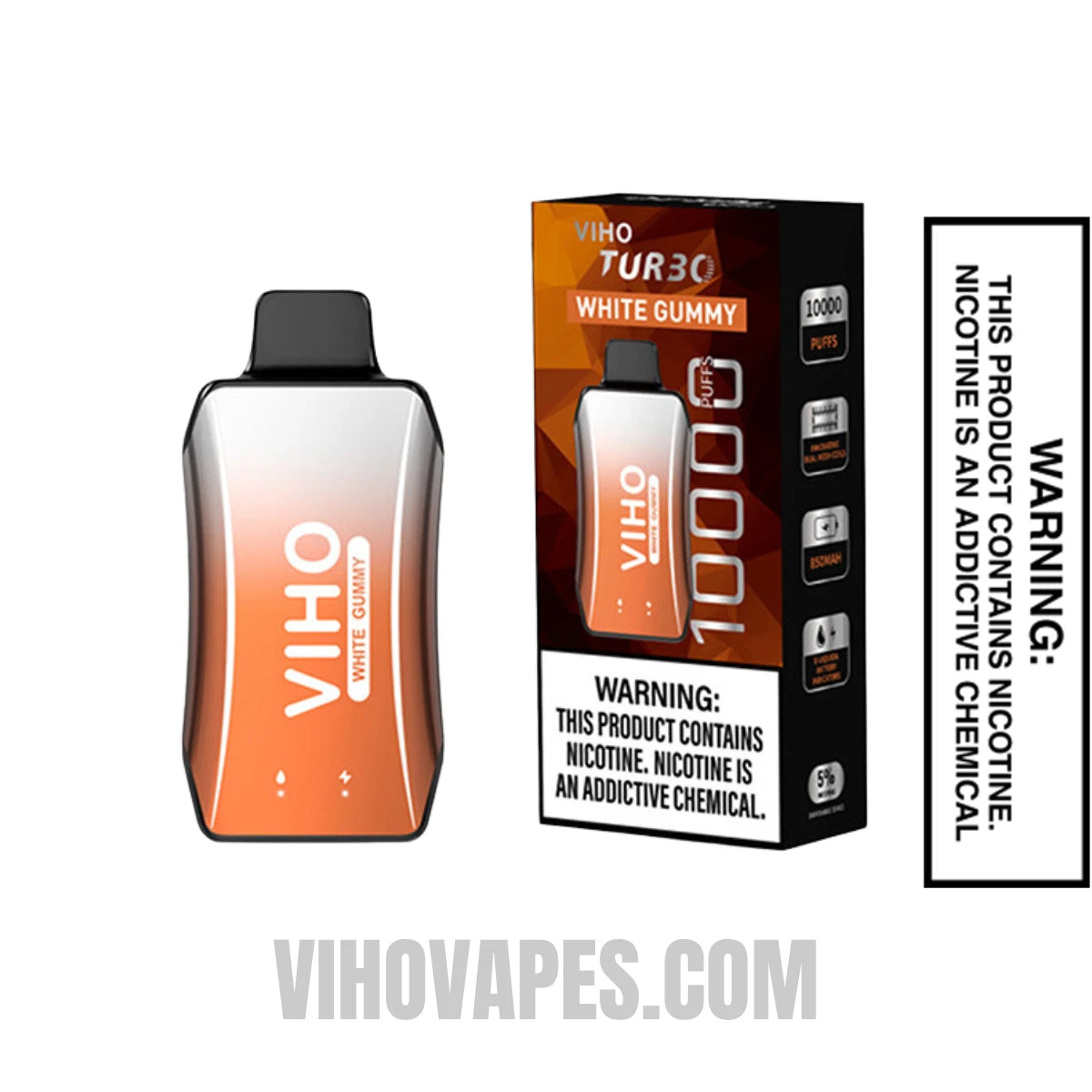 White Gummy VIHO Turbo Vape 10000 Puffs with Package Box
