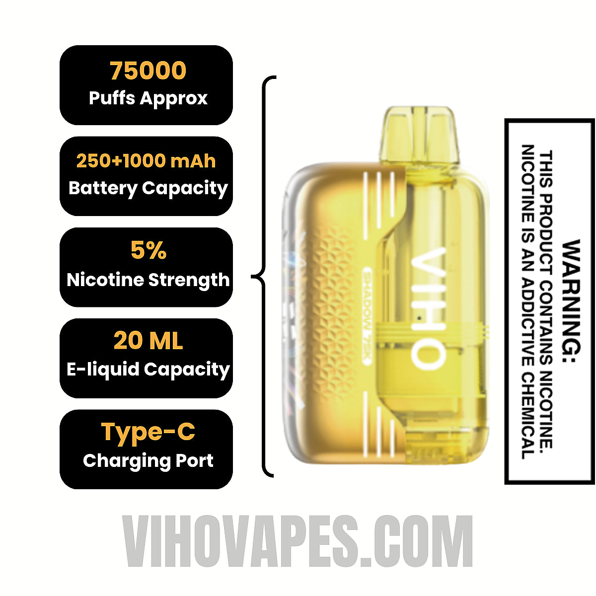 Banana Icy VIHO Shadow 75K Vape Kit Specifications
