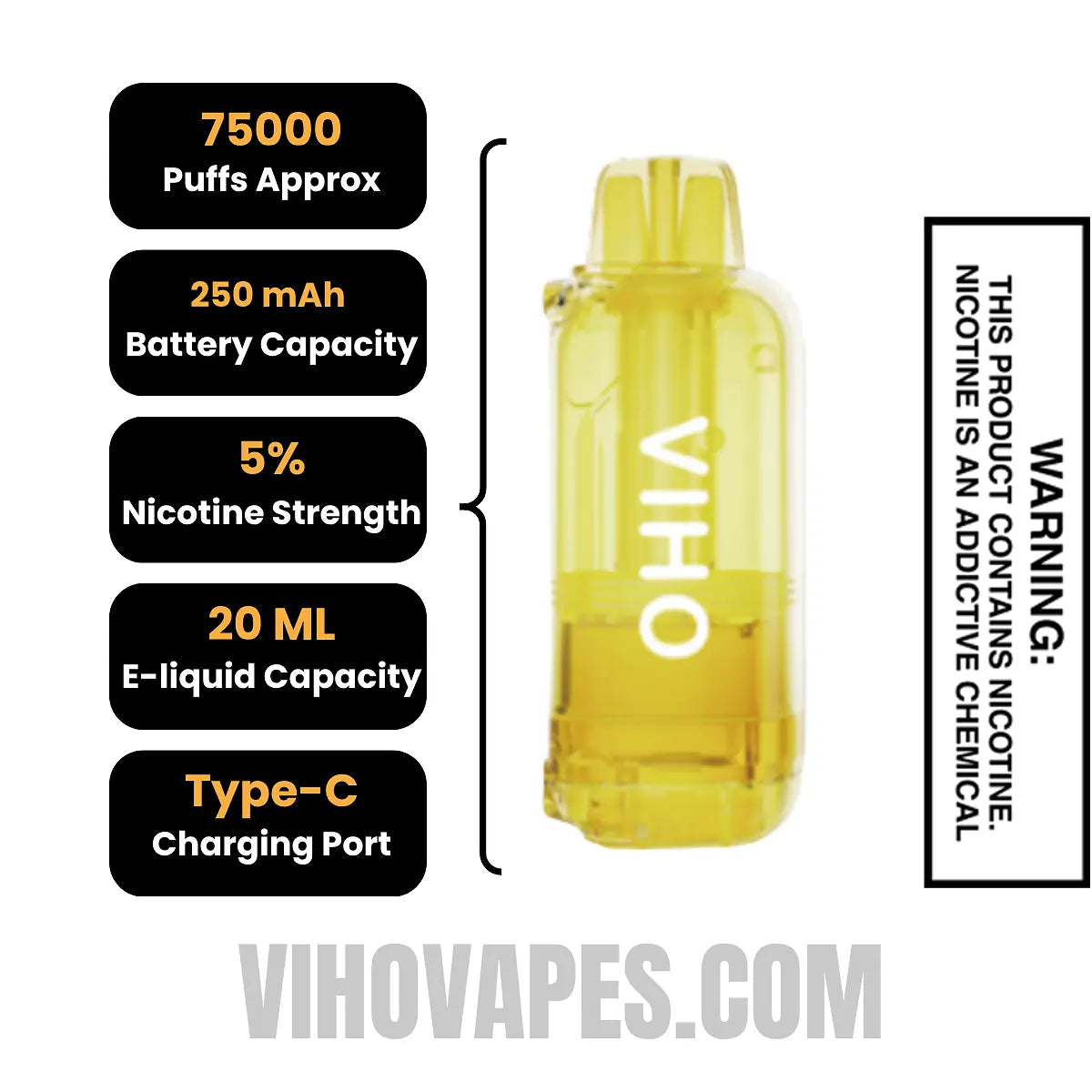 Banana Icy VIHO Shadow 75K Vape Pod Specifications