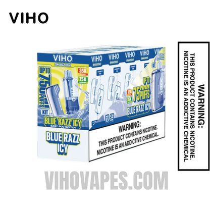 Blue Razz Icy VIHO Shadow 75K Vape Kit Bundle Box