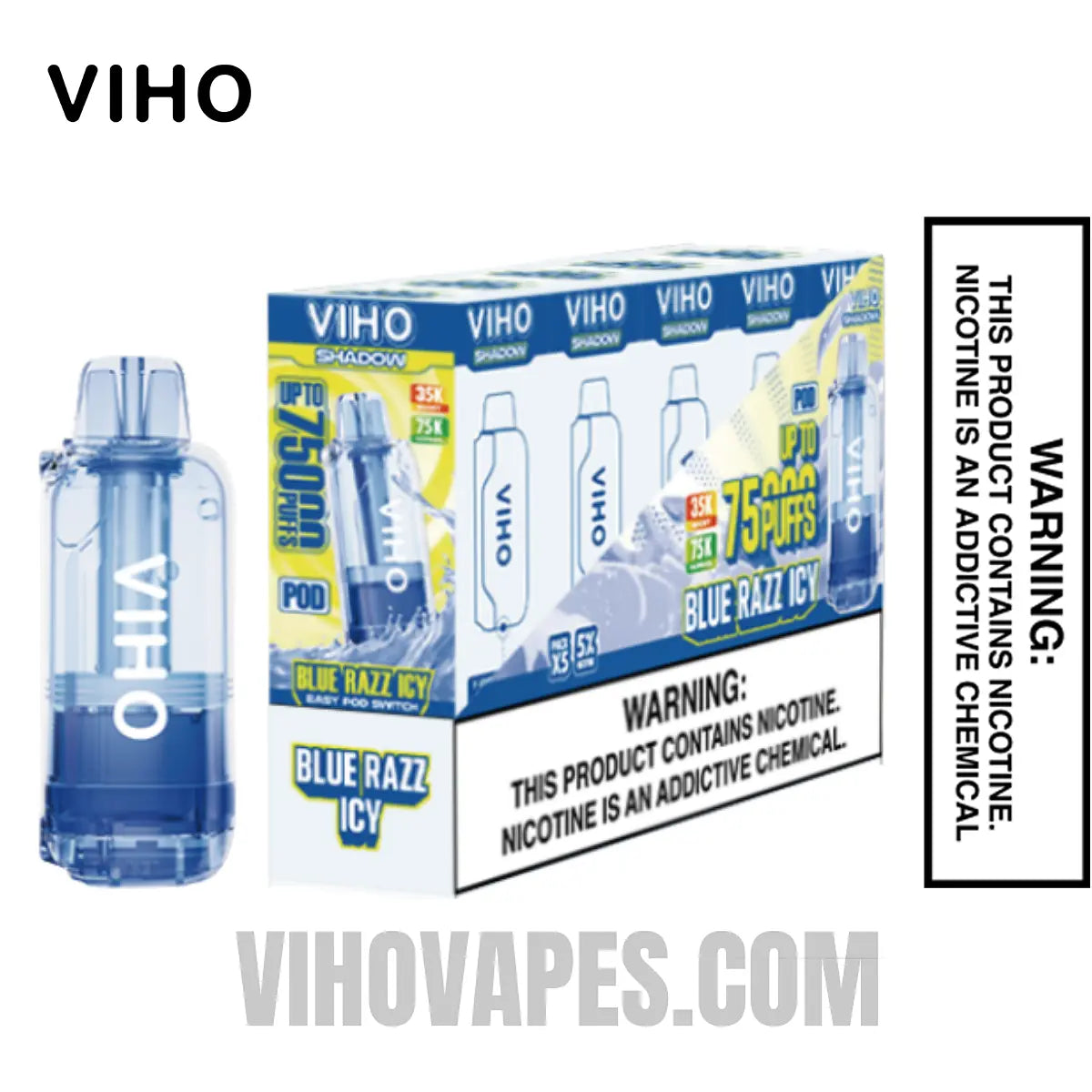 Blue Razz Icy VIHO Shadow 75K Vape Pod With Bundle Box