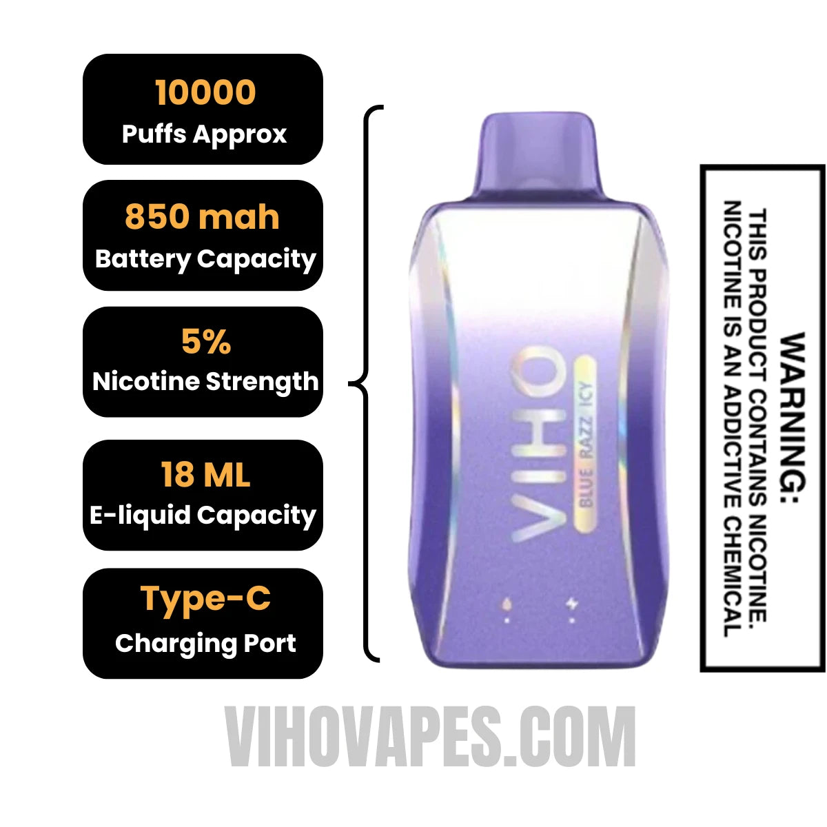 Blue Razz Icy VIHO Turbo Vape 10000 Puffs Specifications