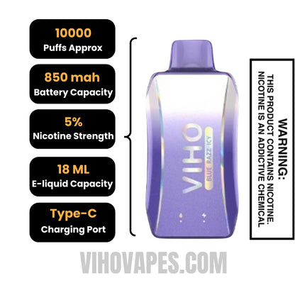 Blue Razz Icy VIHO Turbo Vape 10000 Puffs Specifications