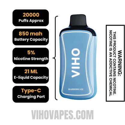 Blueberry Ice VIHO Supercharge 20000 Puffs Vape Specifications
