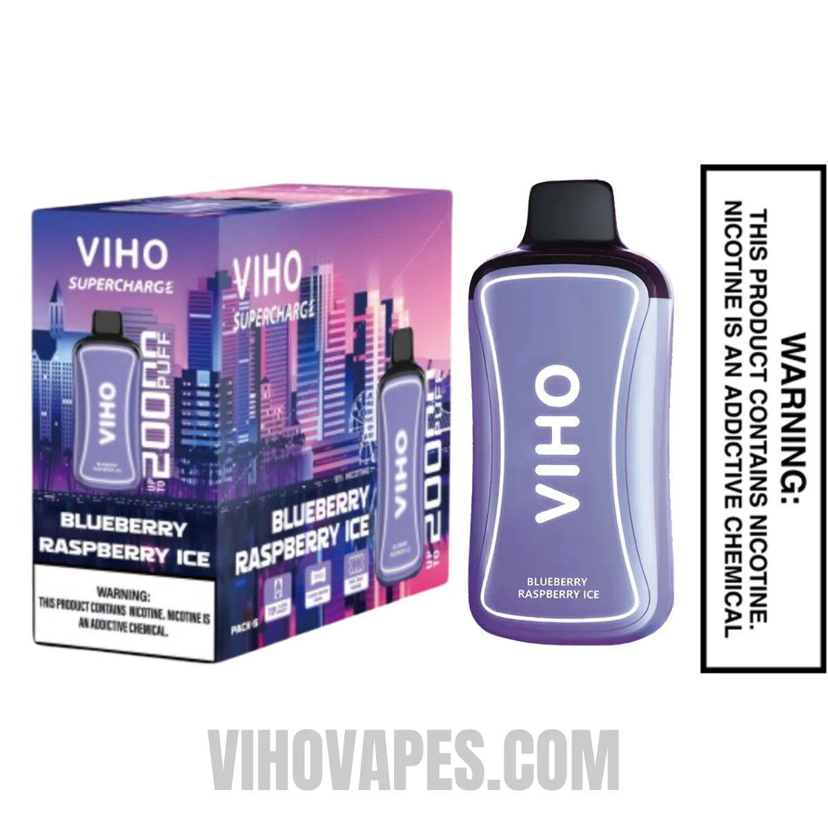 Blueberry Raspberry Ice VIHO Supercharge 20000 Puffs Vape  with Bundle Pack