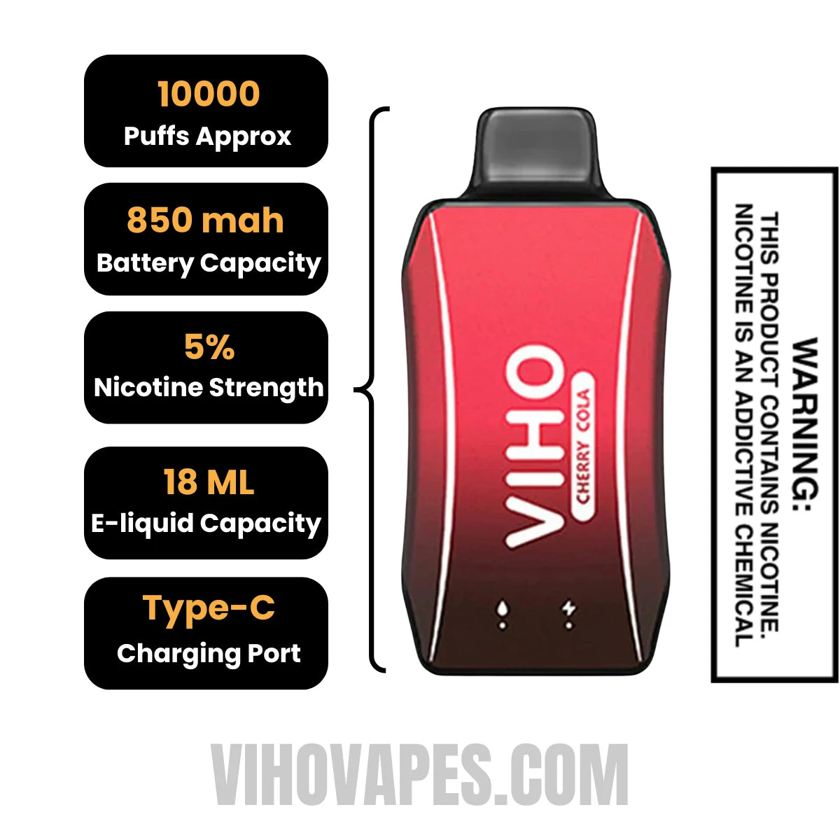 Cherry Cola VIHO Turbo Vape 10000 Puffs Specifications