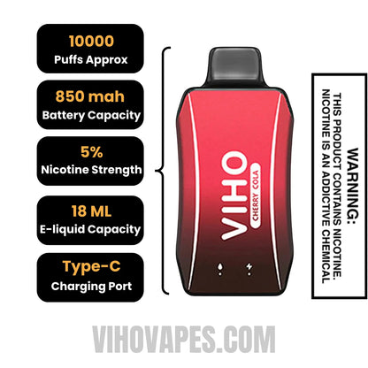 Cherry Cola VIHO Turbo Vape 10000 Puffs Specifications