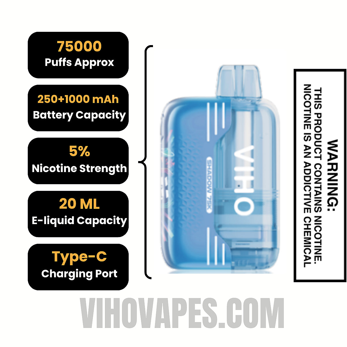 Clear VIHO Shadow 75K Vape Kit Specifications
