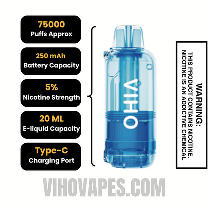 Clear VIHO Shadow 75K Vape Pod Specifications