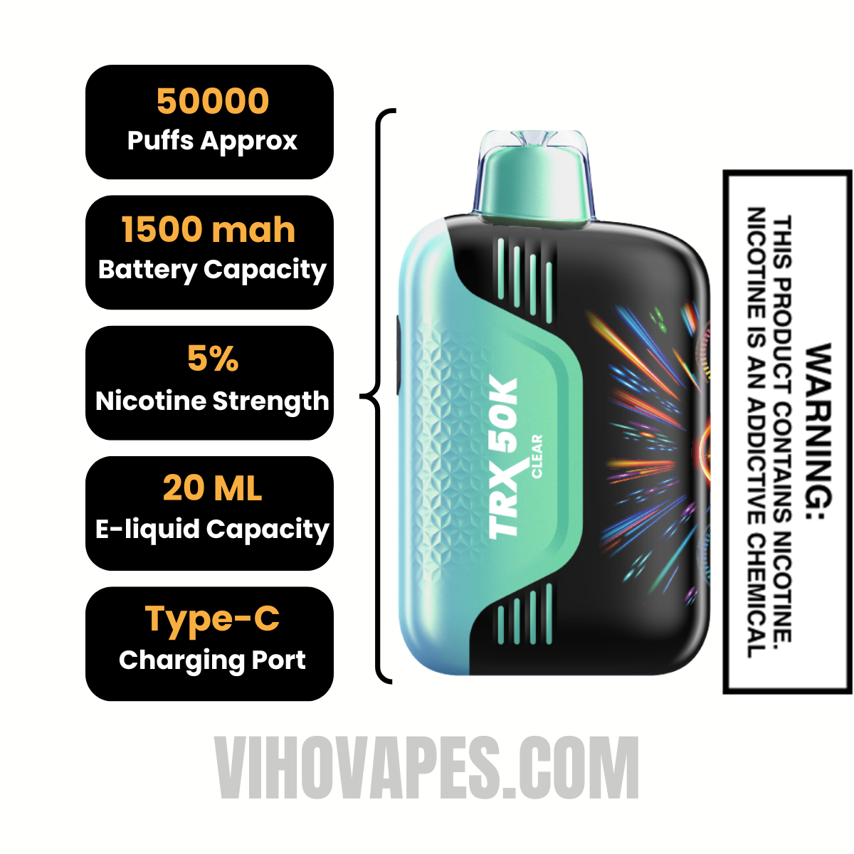 Clear VIHO TRX 50K Disposable Vape | Viho Vape Clear VIHO TRX 50K Disposable Vape | Viho Vape