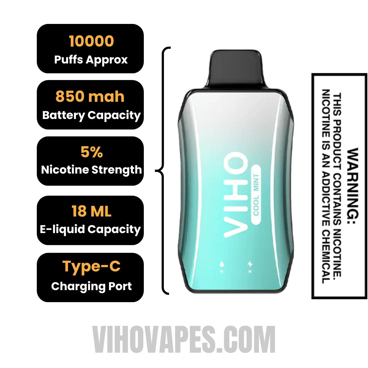 Cool Mint VIHO Turbo Vape 10000 Puffs Specifications