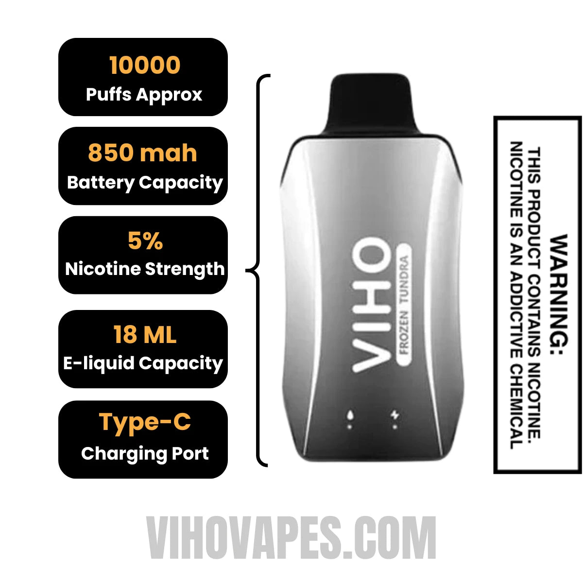Frozen Tundra VIHO Turbo Vape 10000 Puffs Specifications