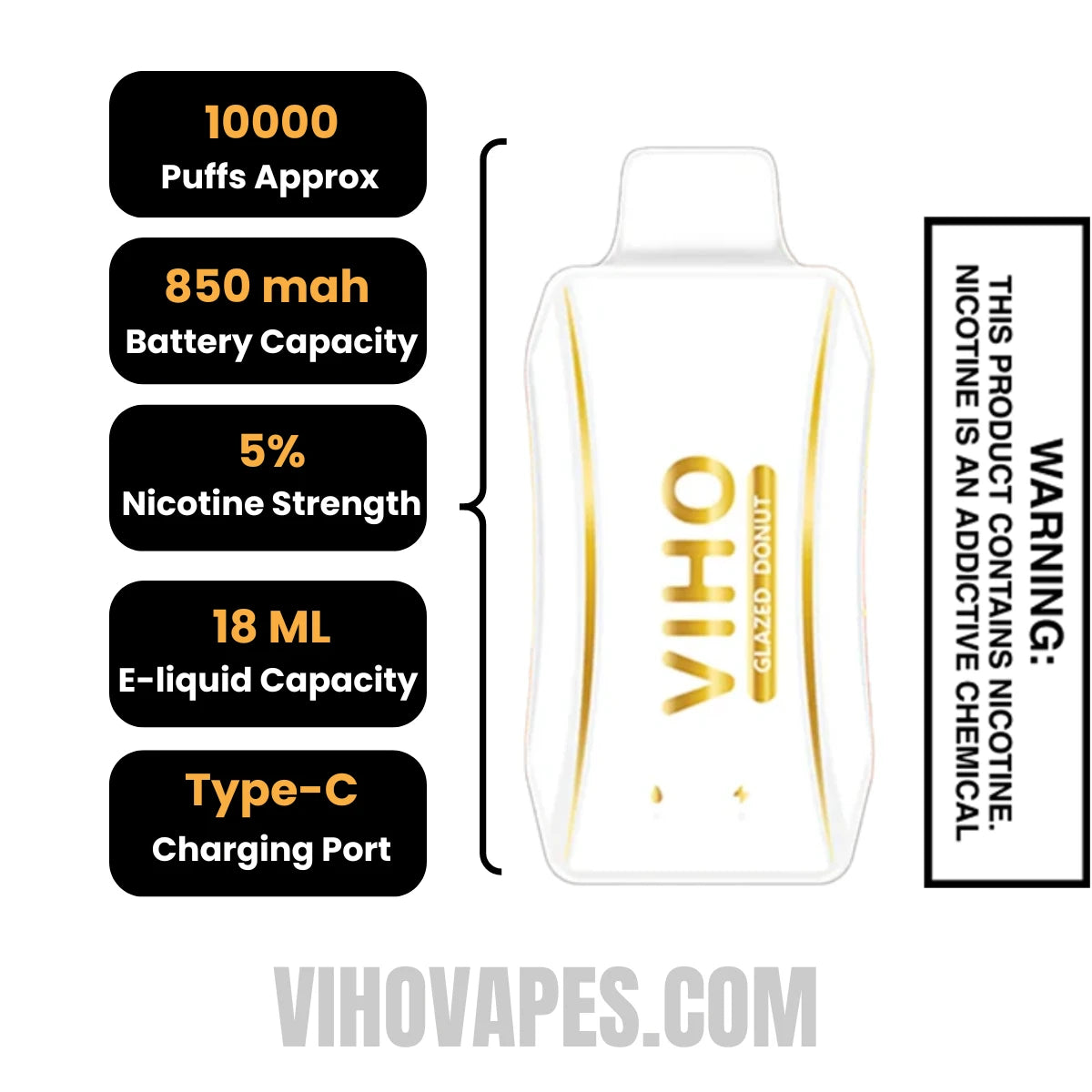 Glazed Donut VIHO Turbo Vape 10000 Puffs Specifications