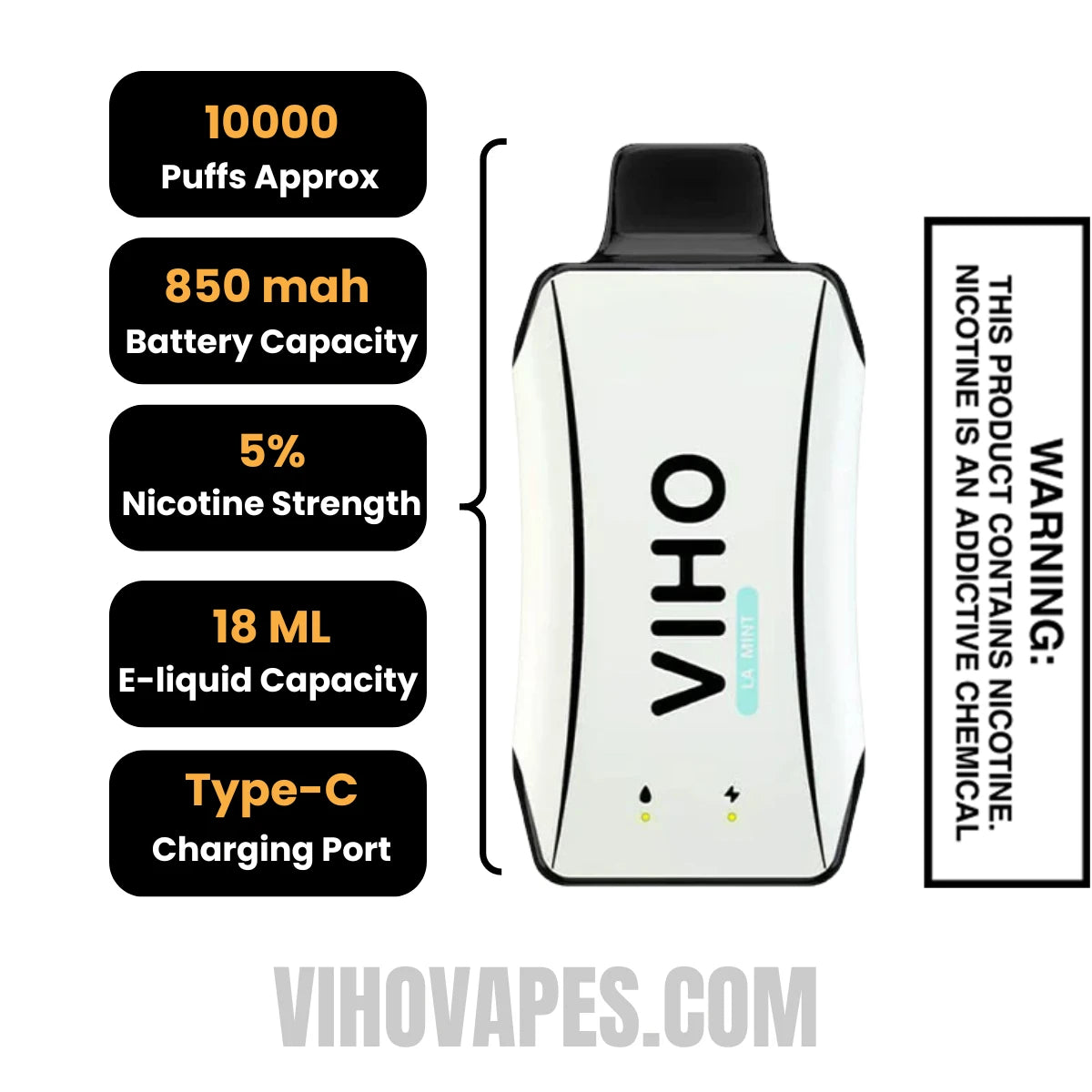 LA Mint VIHO Turbo Vape 10000 Puffs Specifications