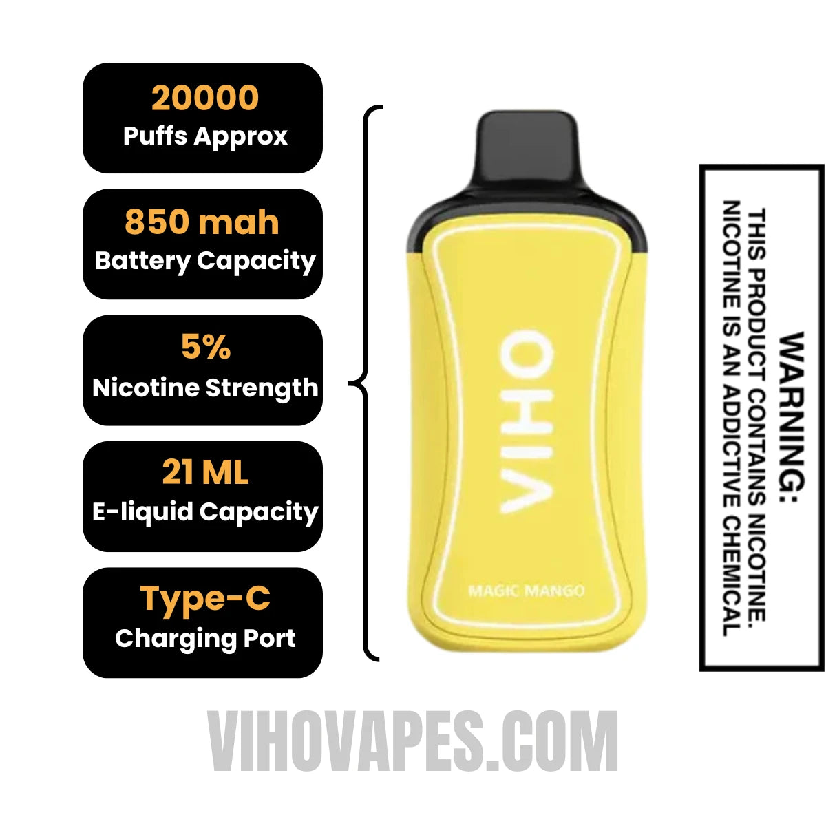 Magic Mango VIHO Supercharge 20000 Puffs Vape Specifications