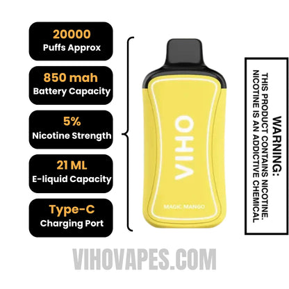 Magic Mango VIHO Supercharge 20000 Puffs Vape Specifications