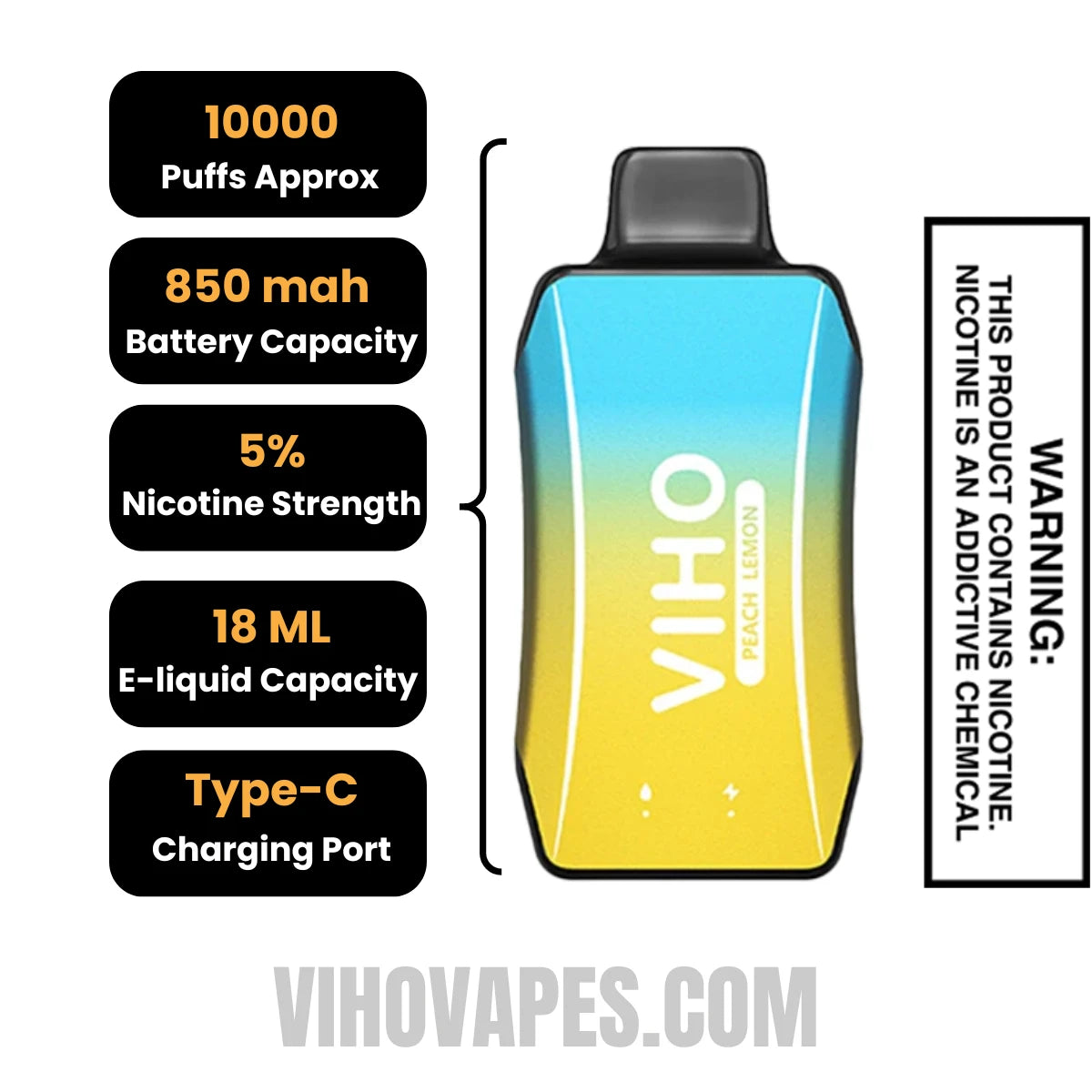 Peach Lemon Viho Turbo 10000 Vape | Viho Vape