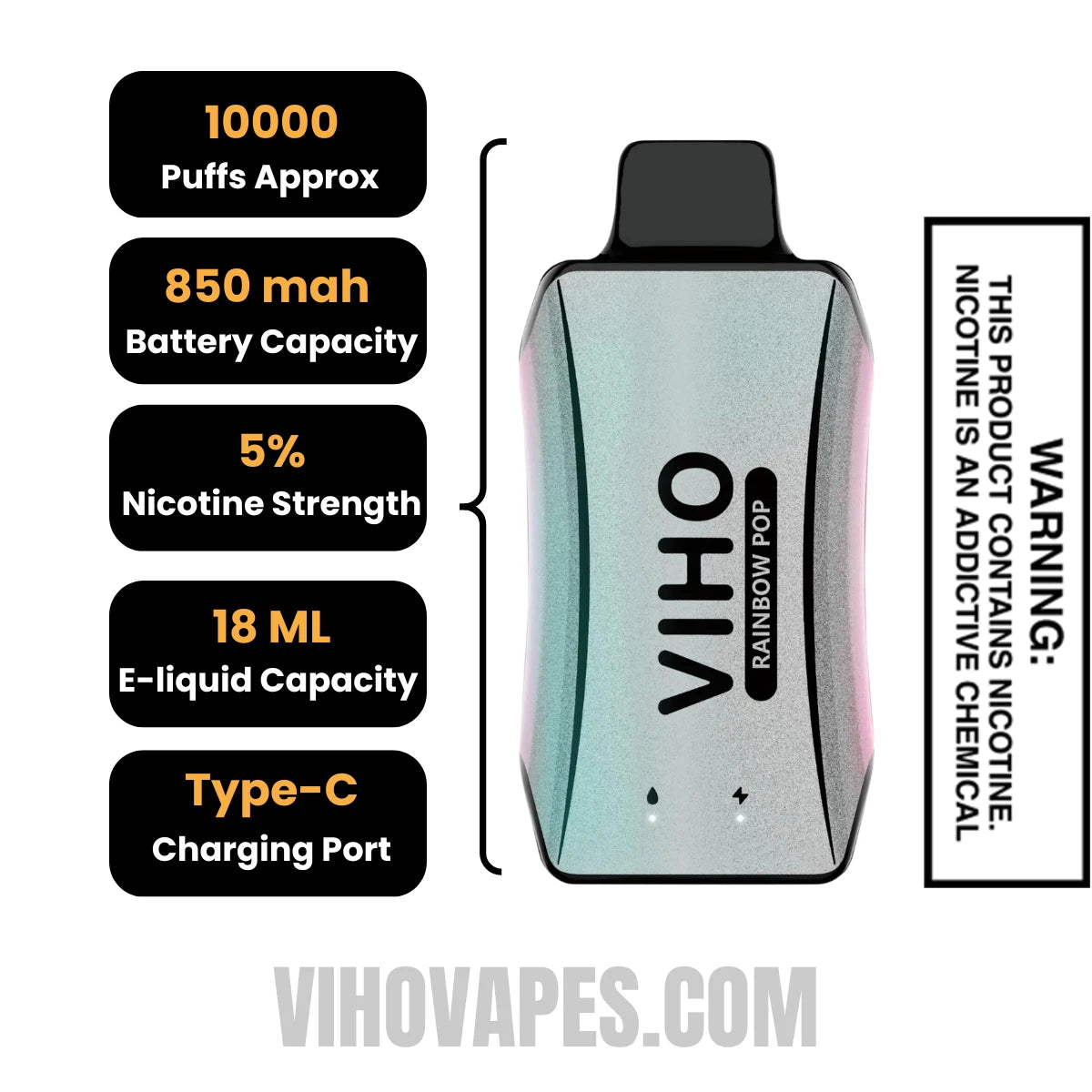 Rainbow POP VIHO Turbo Vape 10000 Puffs Specifications