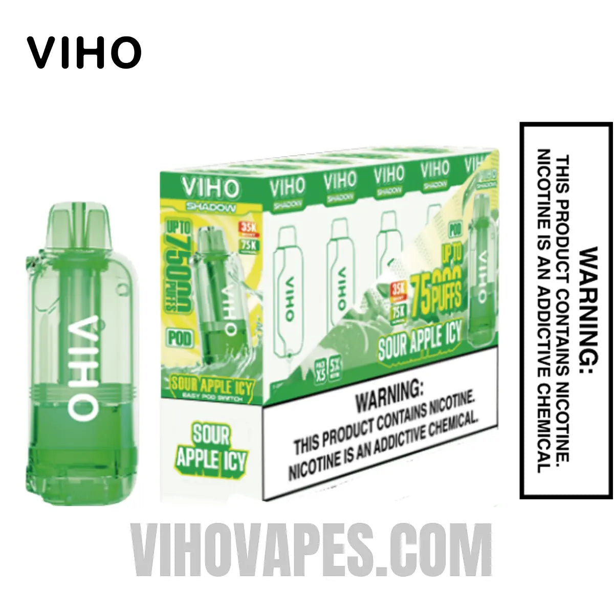 Sour Apple Icy VIHO Shadow 75K Vape Pod With Bundle Box