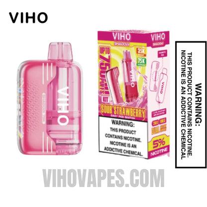 Sour Strawberry VIHO Shadow 75K Vape Kit With Package Box