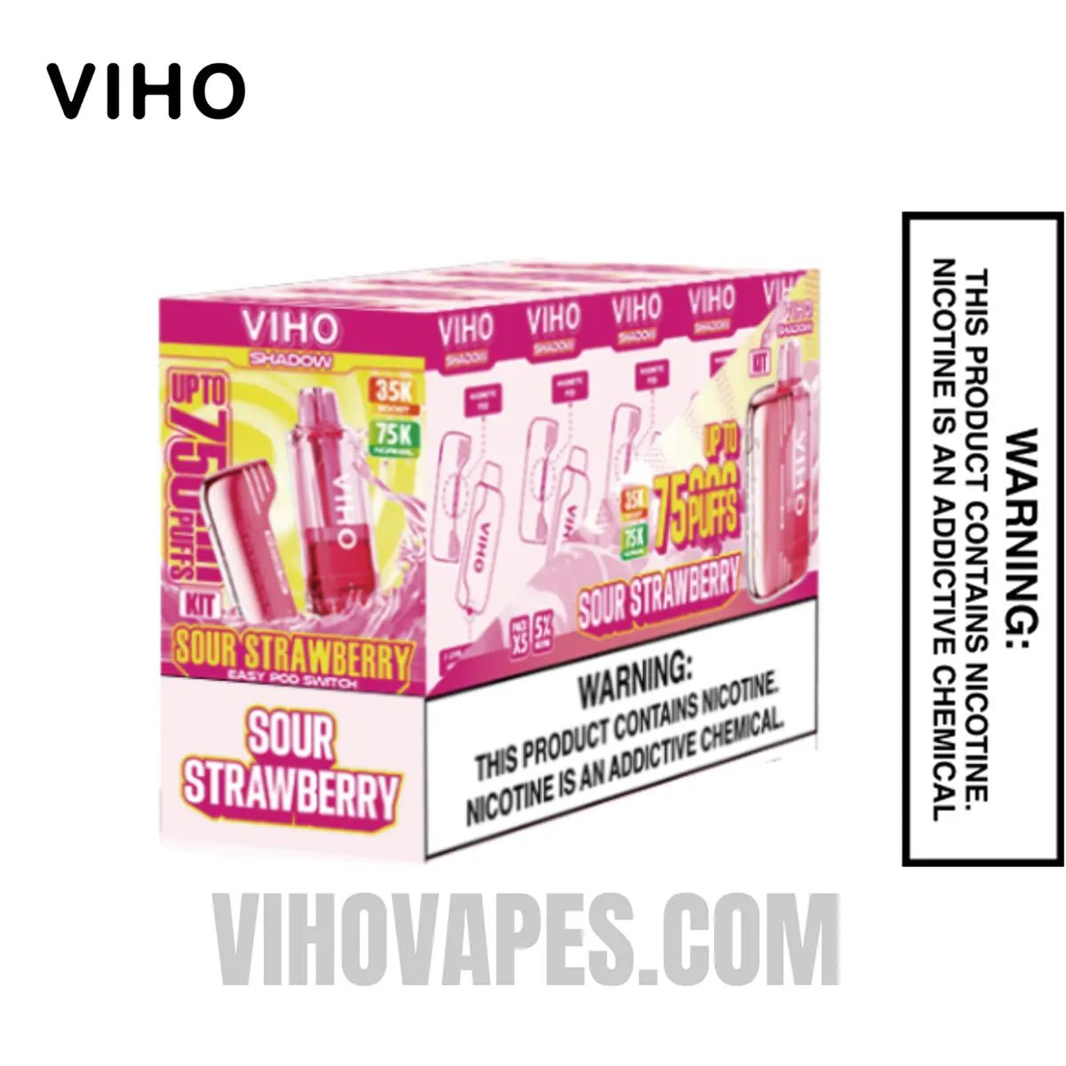 Sour Strawberry VIHO Shadow 75K Vape Kit Bundle Box