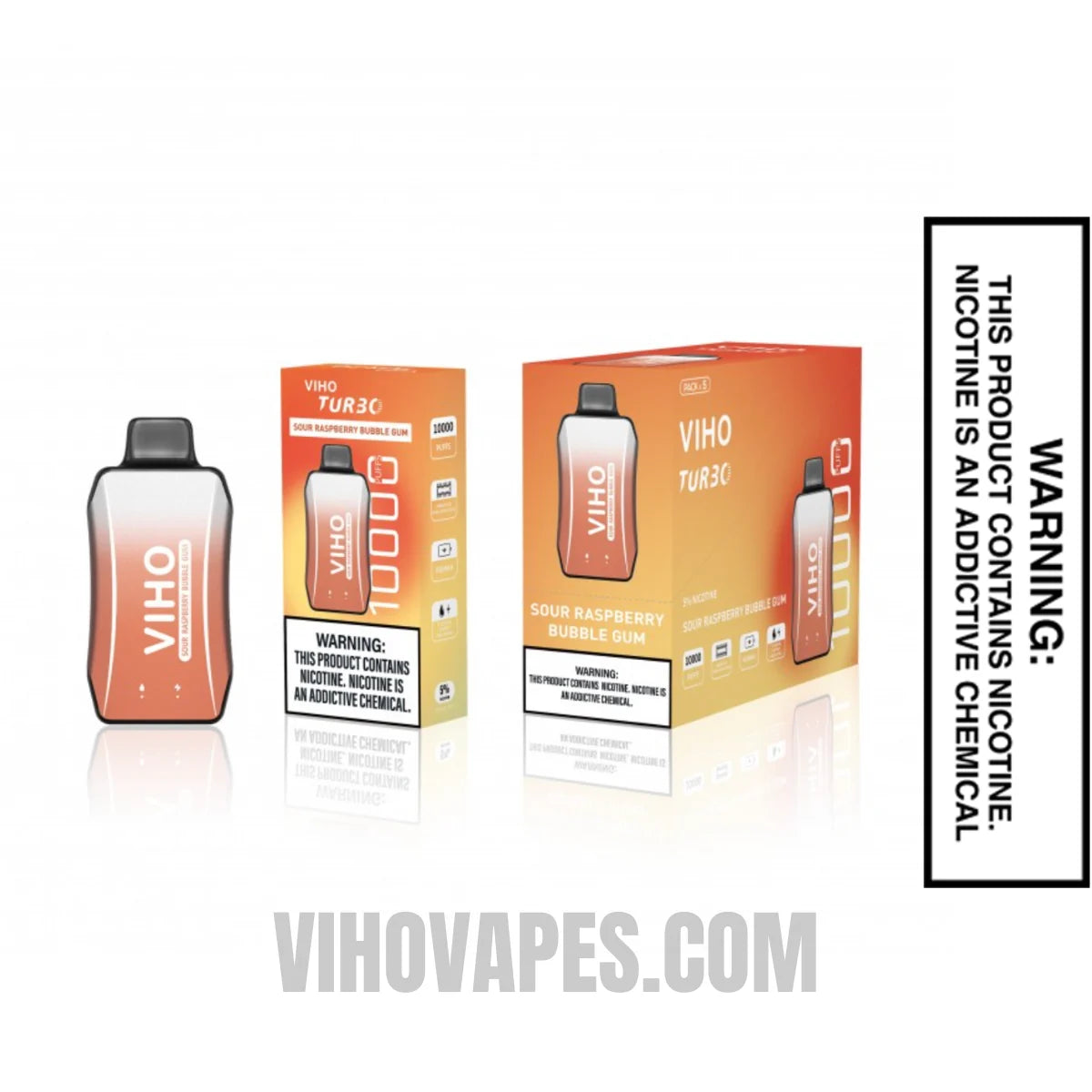 Sour Raspberry Bubble Gum VIHO Turbo Vape 10000 Puffs With Bundle Pack