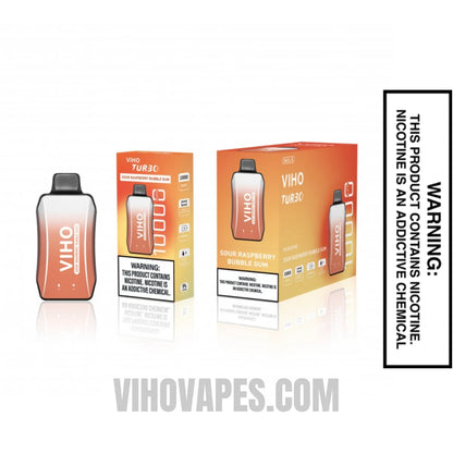 Sour Raspberry Bubble Gum VIHO Turbo Vape 10000 Puffs With Bundle Pack