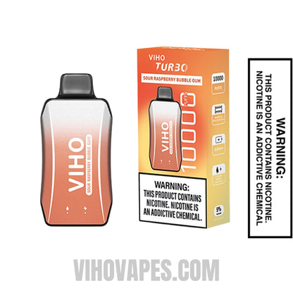 Sour Raspberry Bubble Gum VIHO Turbo Vape 10000 Puffs with Package Box
