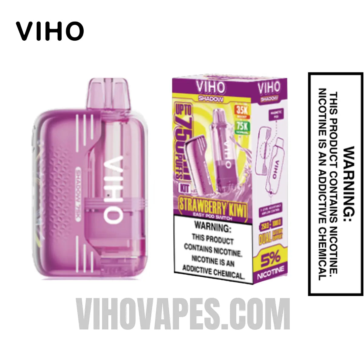 Strawberry Kiwi VIHO Shadow 75K Vape Kit With Package Box