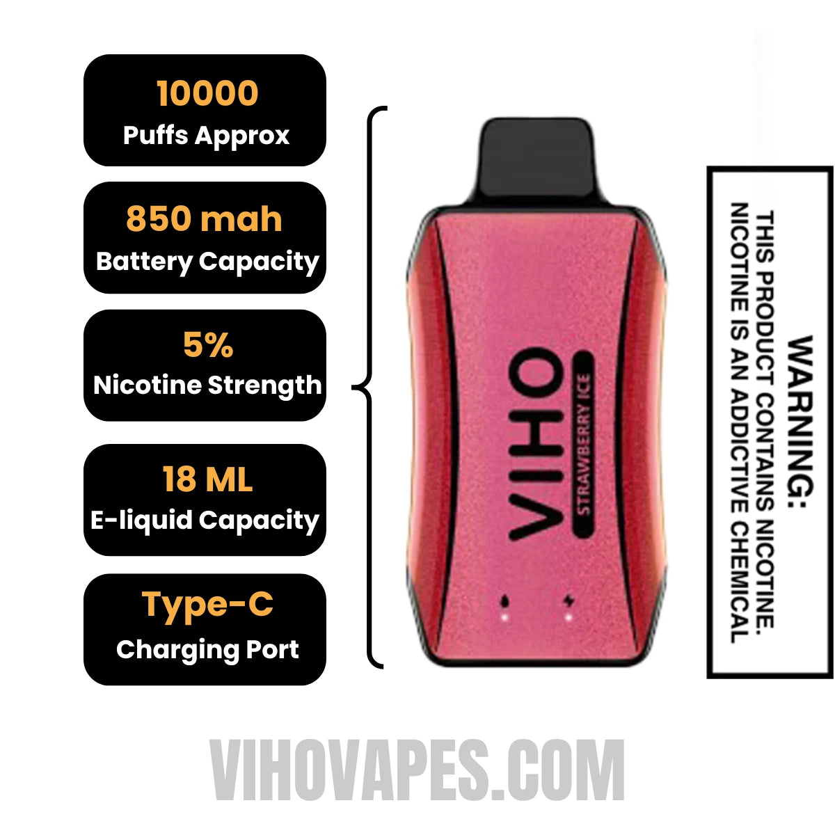 Strawberry Ice VIHO Turbo Vape 10000 Puffs  Specifications