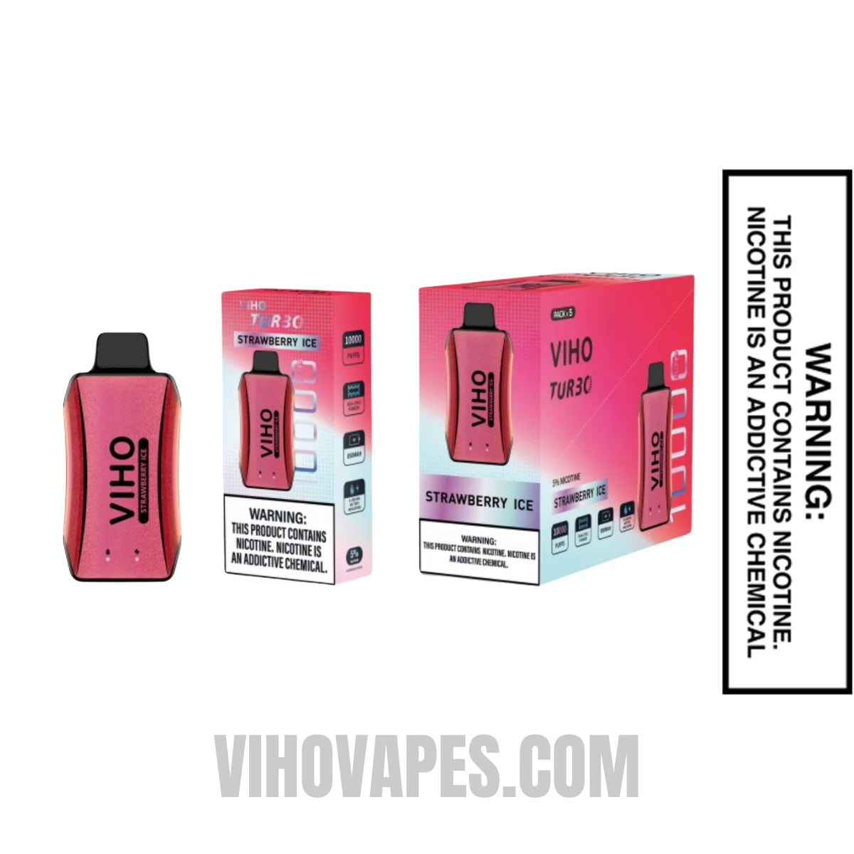 Strawberry Ice VIHO Turbo Vape 10000 Puffs With Bundle Pack