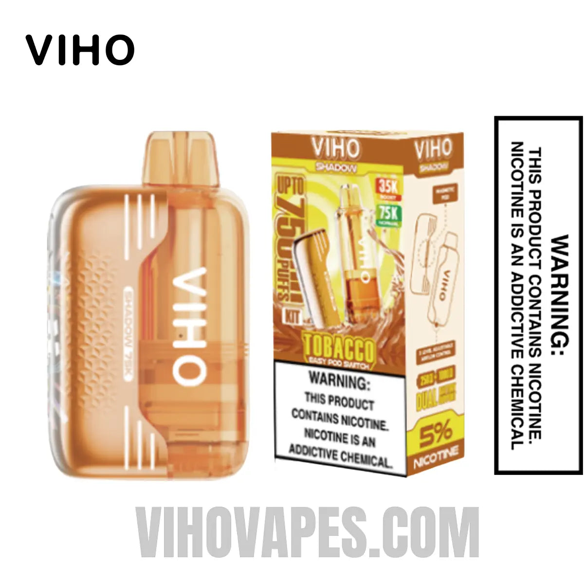 Tobacco VIHO Shadow 75K Vape Kit With Package Box