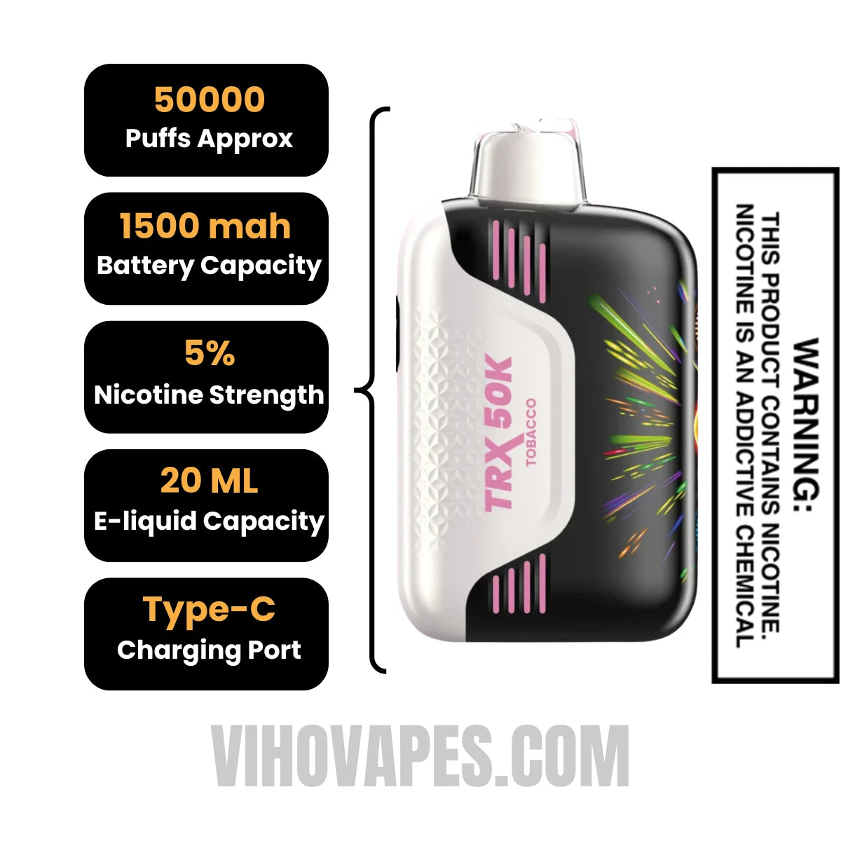 Tobacco VIHO TRX 50K Disposable Vape Specification
