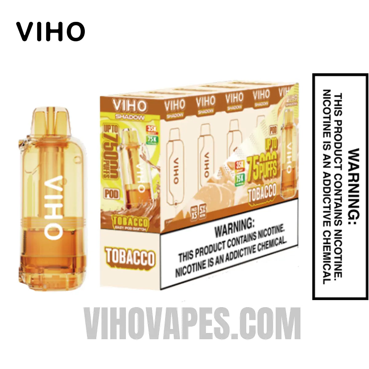 Tobacco VIHO Shadow 75K Vape Pod With Package Box