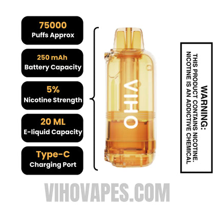 Tobacco VIHO Shadow 75K Vape Pod Specifications