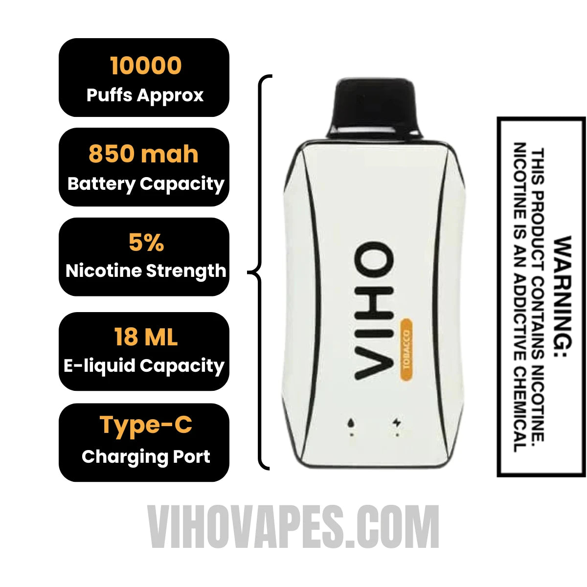 Tobacco VIHO Turbo Vape 10000 Puffs Specifications