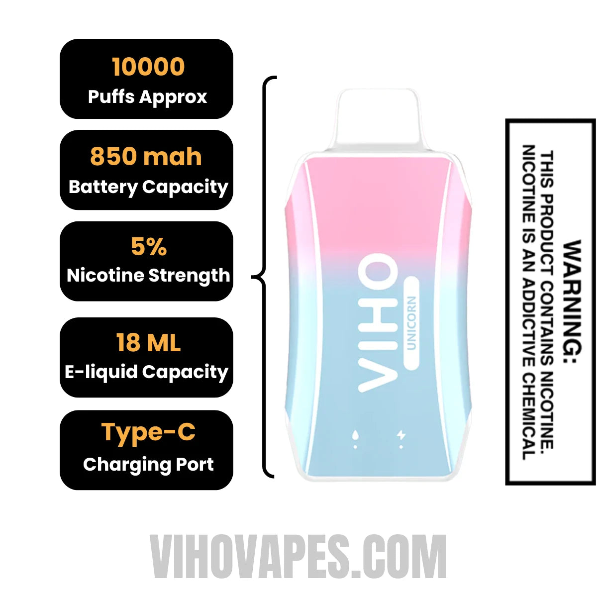 Unicorn VIHO Turbo Vape 10000 Puffs Specifications