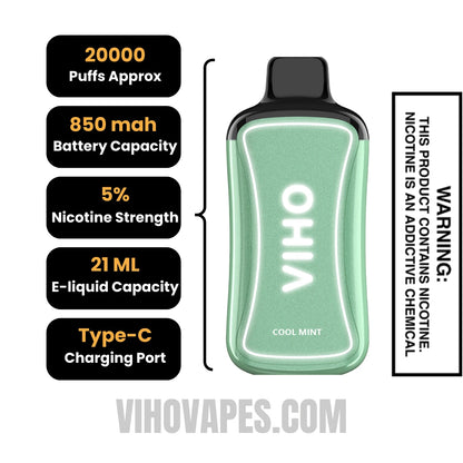 Cool Mint VIHO Supercharge ZERO Nicotine Vape Specidication