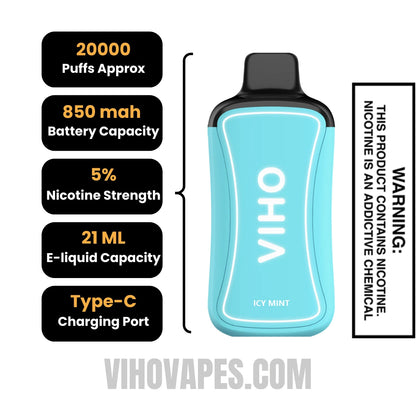 Icy Mint VIHO Supercharge ZERO Nicotine Vape Specification